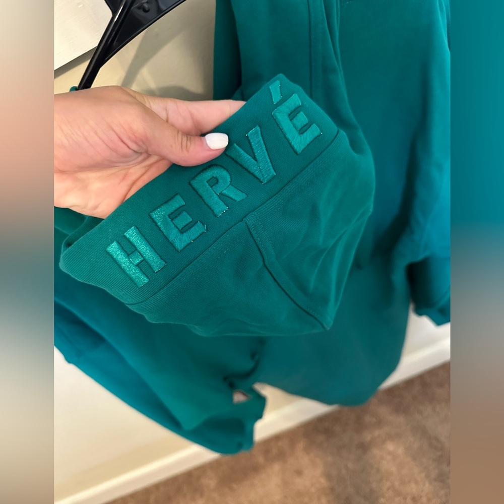 Herve by Herve Leger Ribbed Long Sleeve Cotton Hoodie Dress